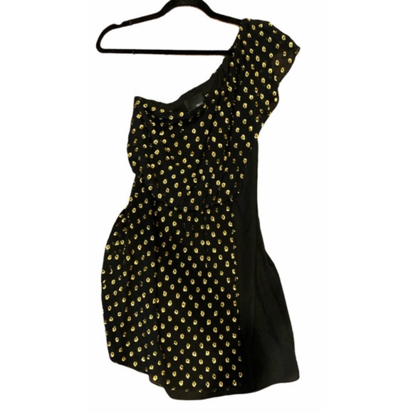 Designer Greylin Asymmetric Black & Gold Foil Silk Dress for Anthropologie - Picture 6 of 6